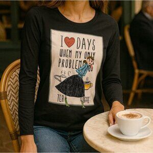 Love Moschino Women’s Tea and Coffee Black Long Sleeve Graphic Top Size 4